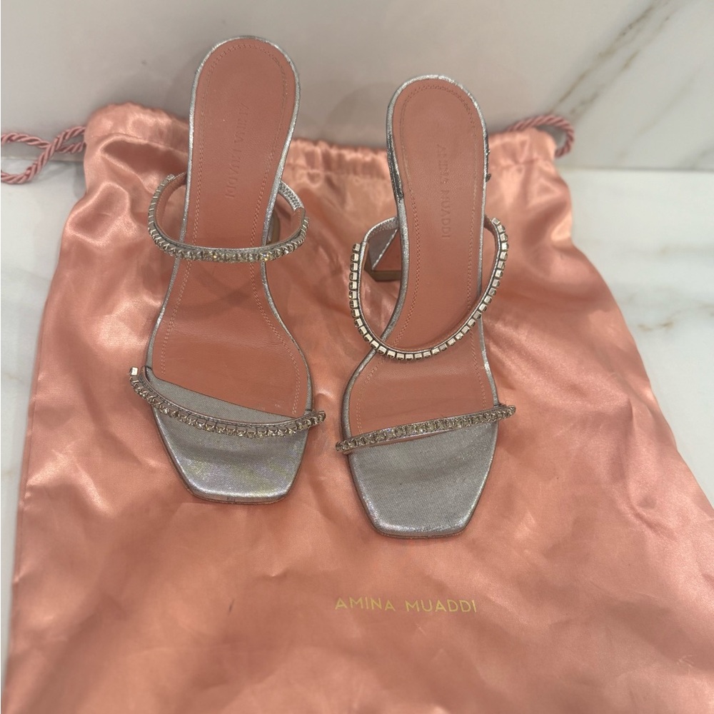 Amina Muaddi Gilda Crystal Heels Silver Size 36
Used 100% authentic